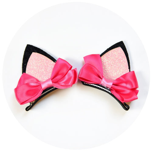 2PCS Silky Satin Hair Bows Pink Hair Ribbon Clips for women